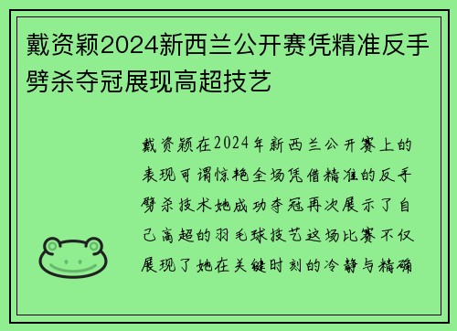 戴资颖2024新西兰公开赛凭精准反手劈杀夺冠展现高超技艺